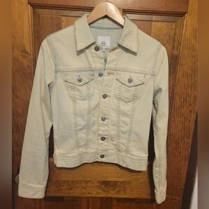 AG Womens Small Denim Waist Length Jacket Cream Color Hint of Light Blue